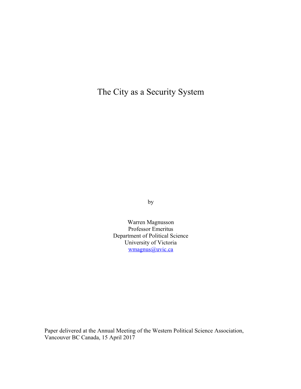 The City As a Security System