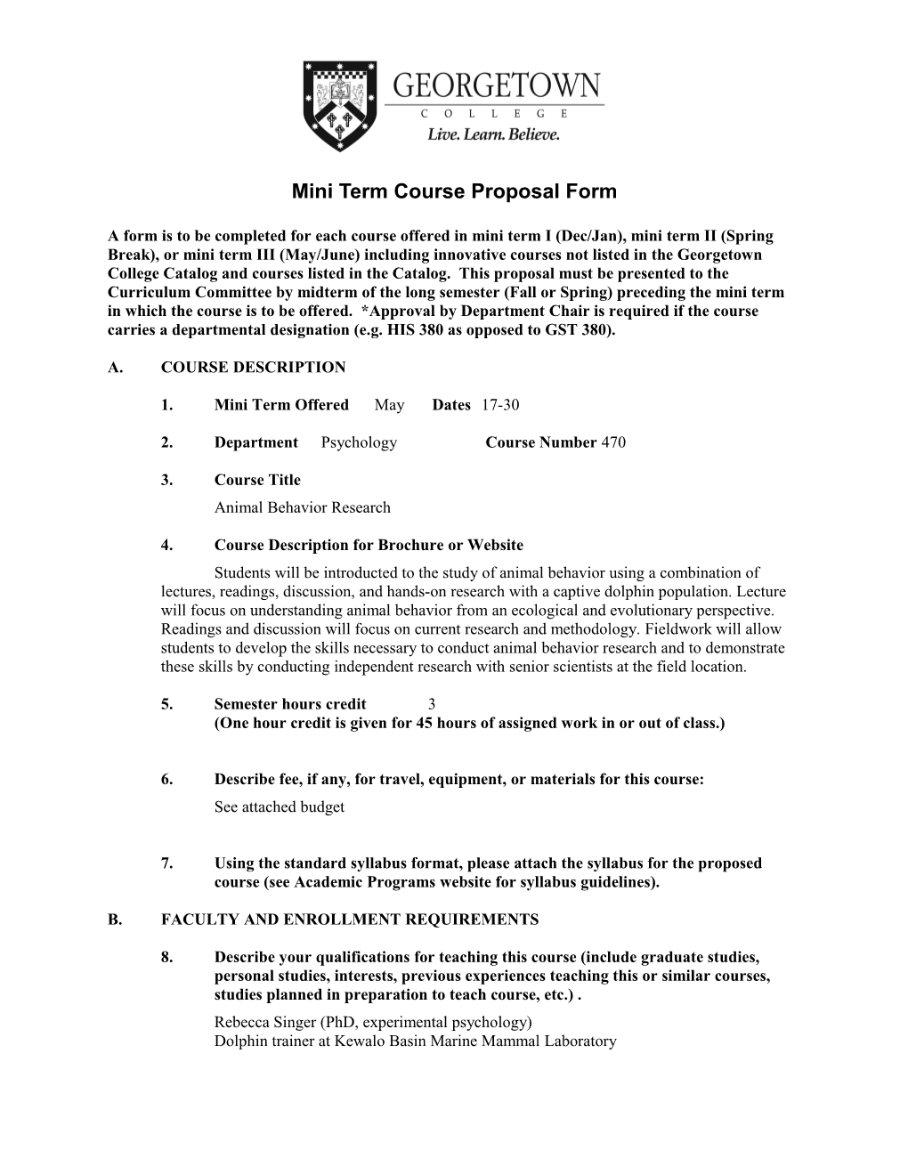 Mini Term Course Proposal Form