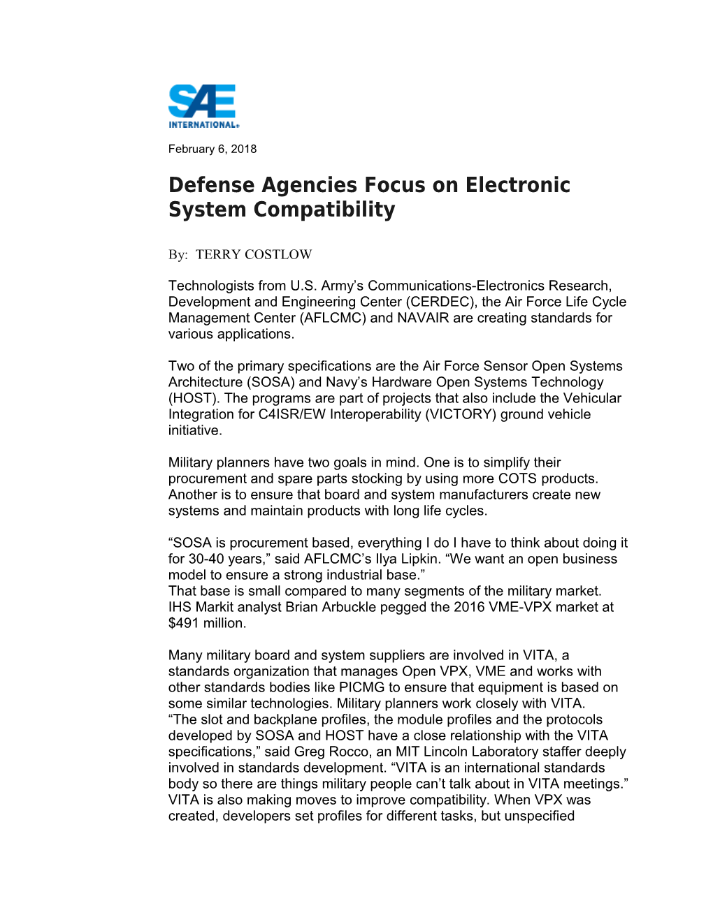 Defense Agencies Focus on Electronic System Compatibility