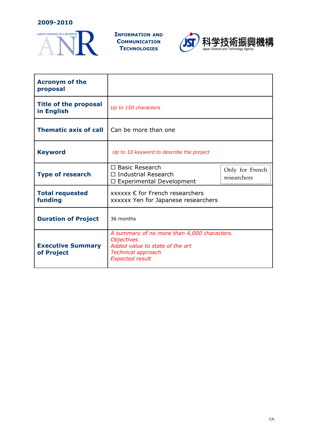 Acronym of the Proposal