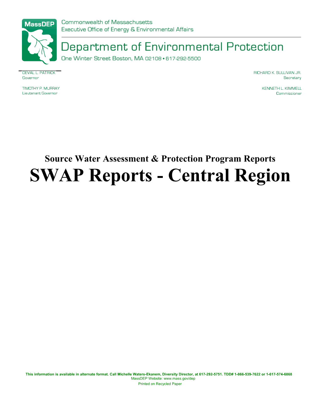 Source Water Assessment & Protection Program Reports