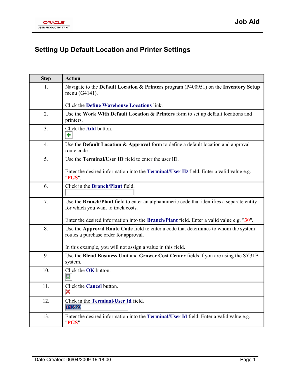 Setting up Default Location and Printer Settings