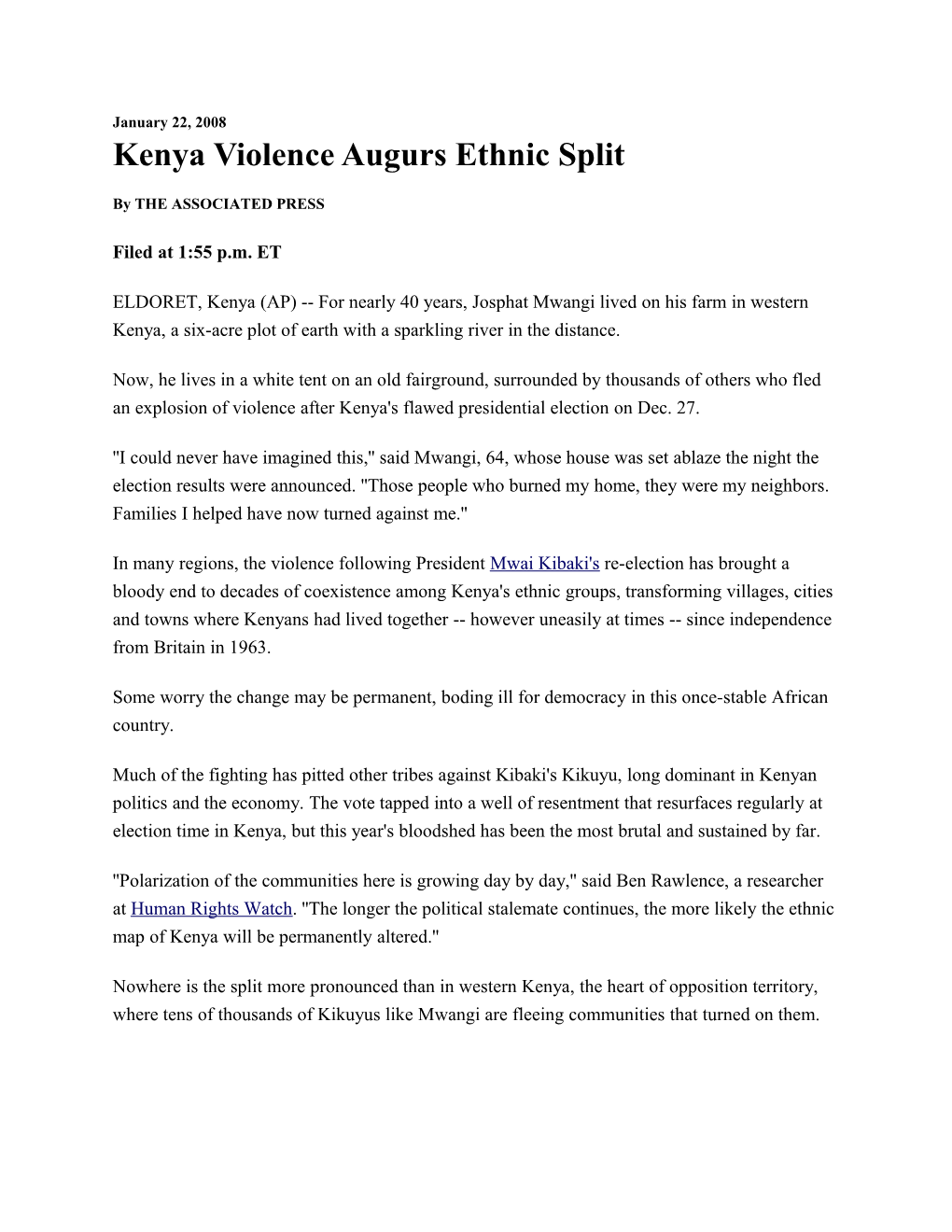 Kenya Violence Augurs Ethnic Split