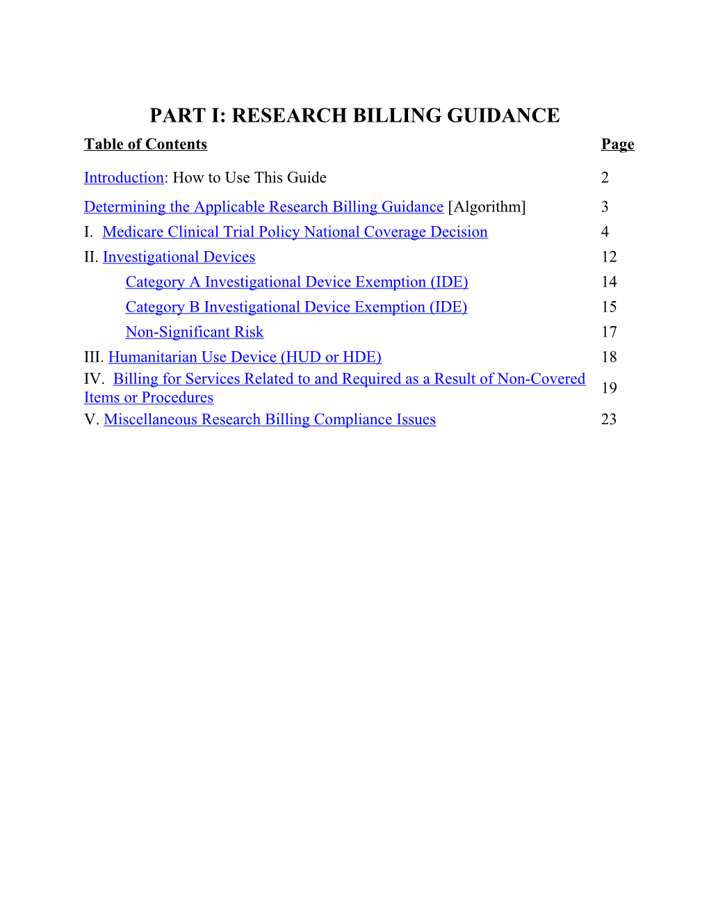 Part I: Research Billing Guidance