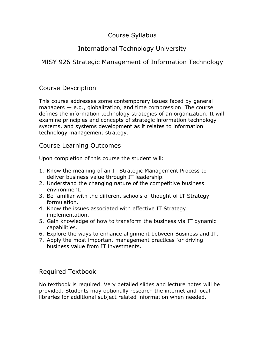 Misy926 Strategic Information Technology