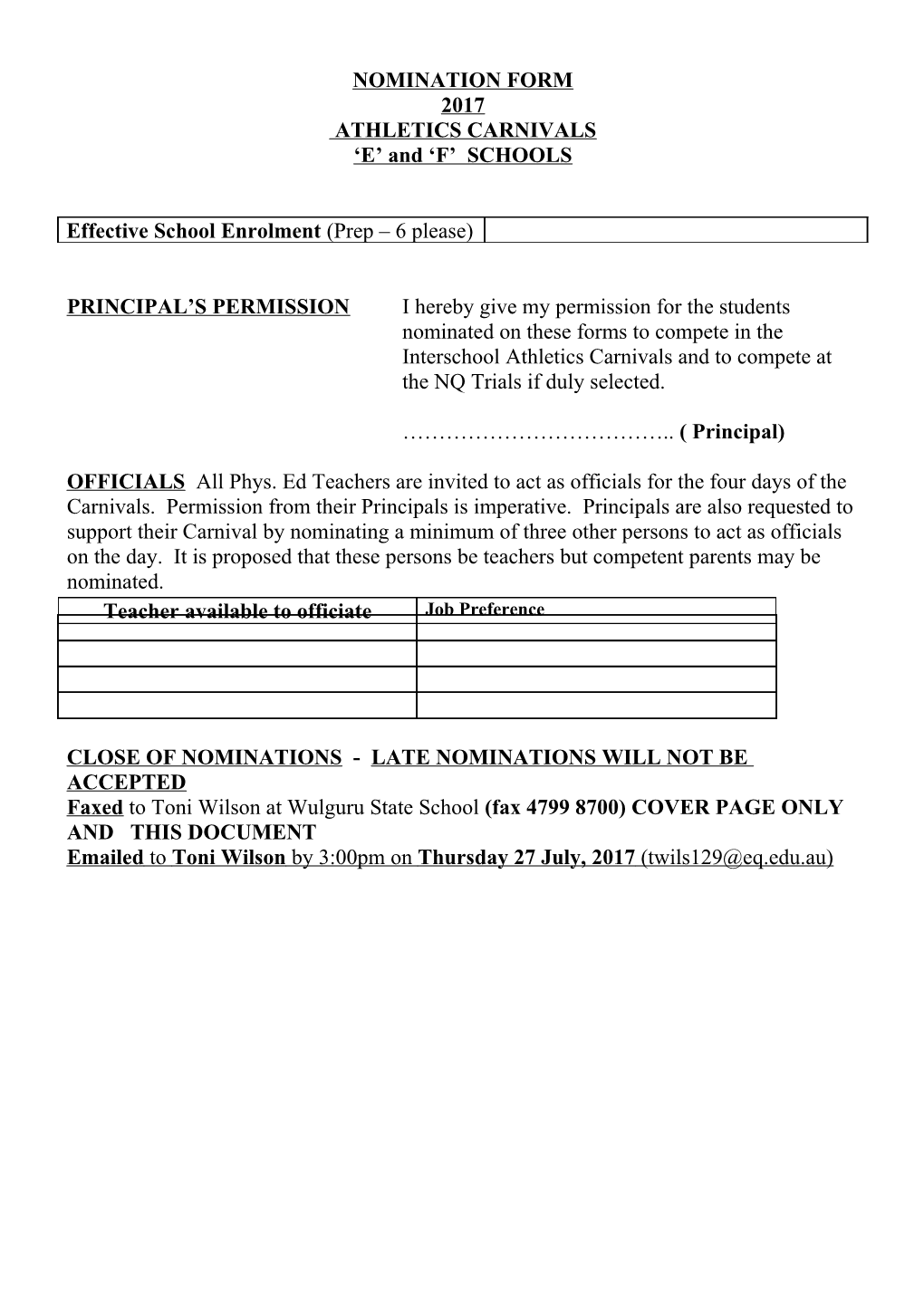 Nomination Form - E, F Schools