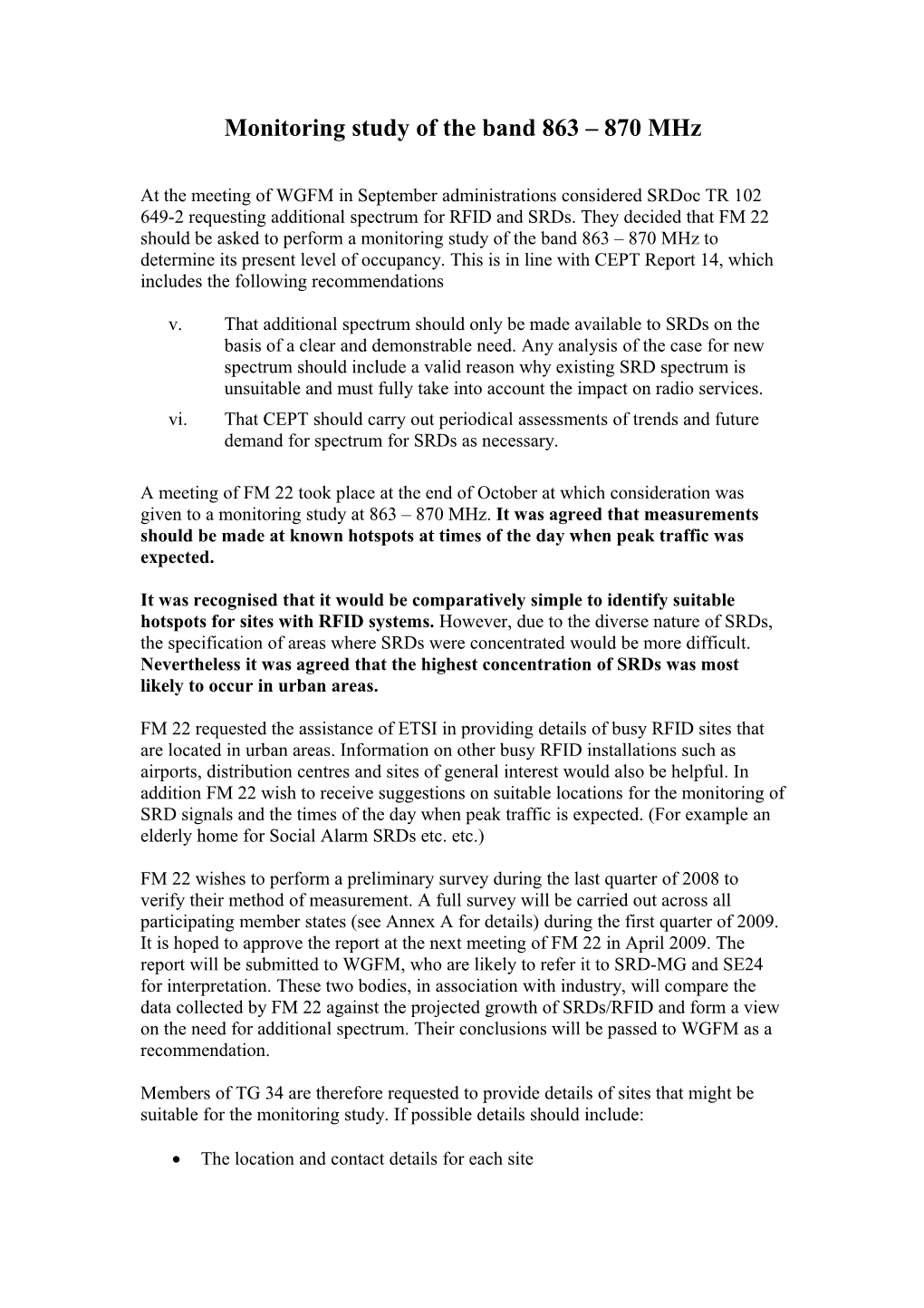 Monitoring Study of the Band 863 870 Mhz