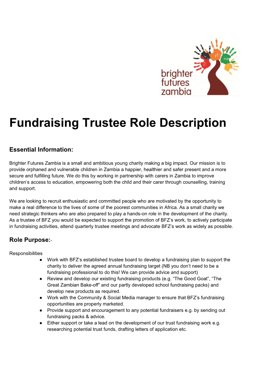 Fundraising Trustee Role Description