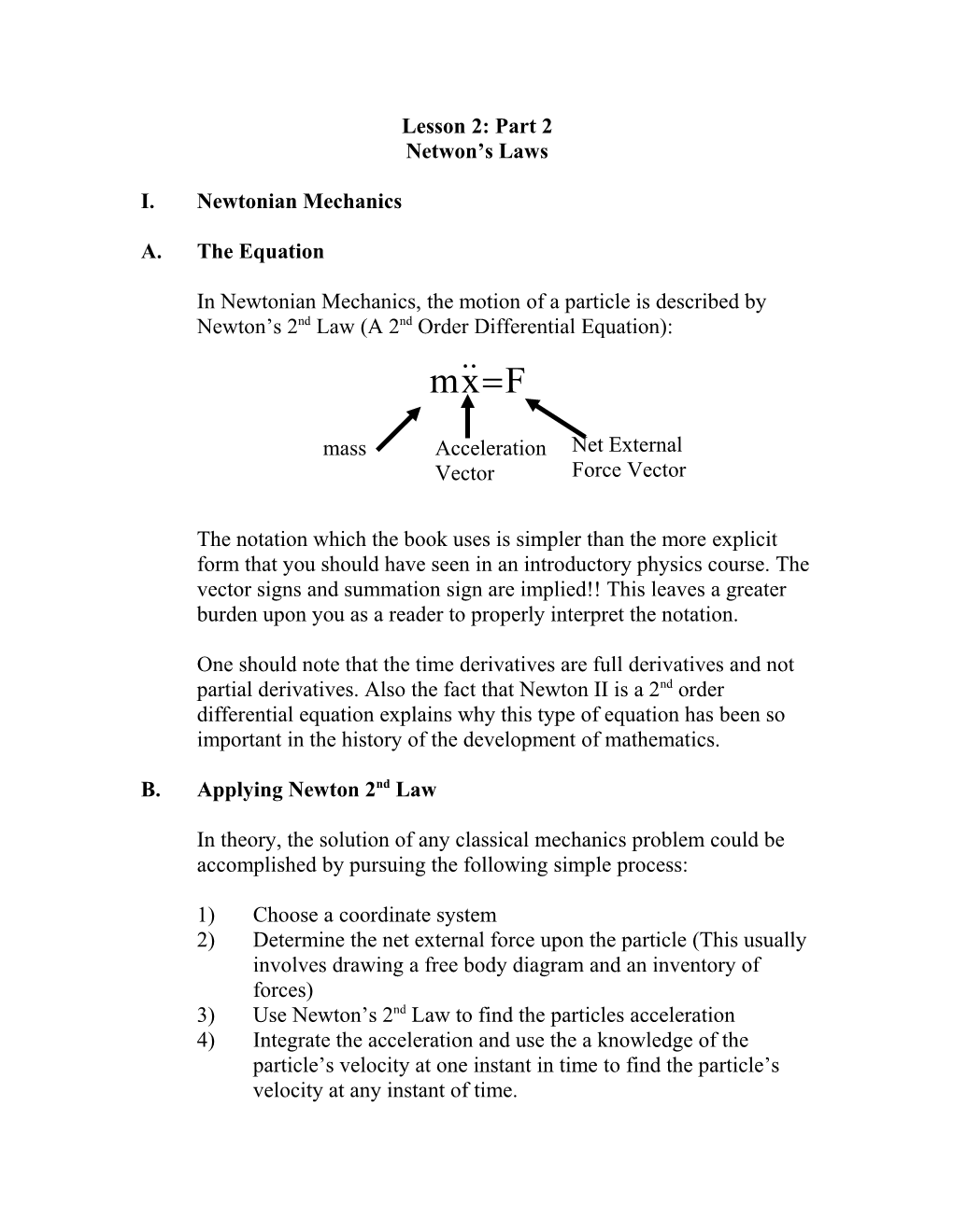 I.Newtonian Mechanics