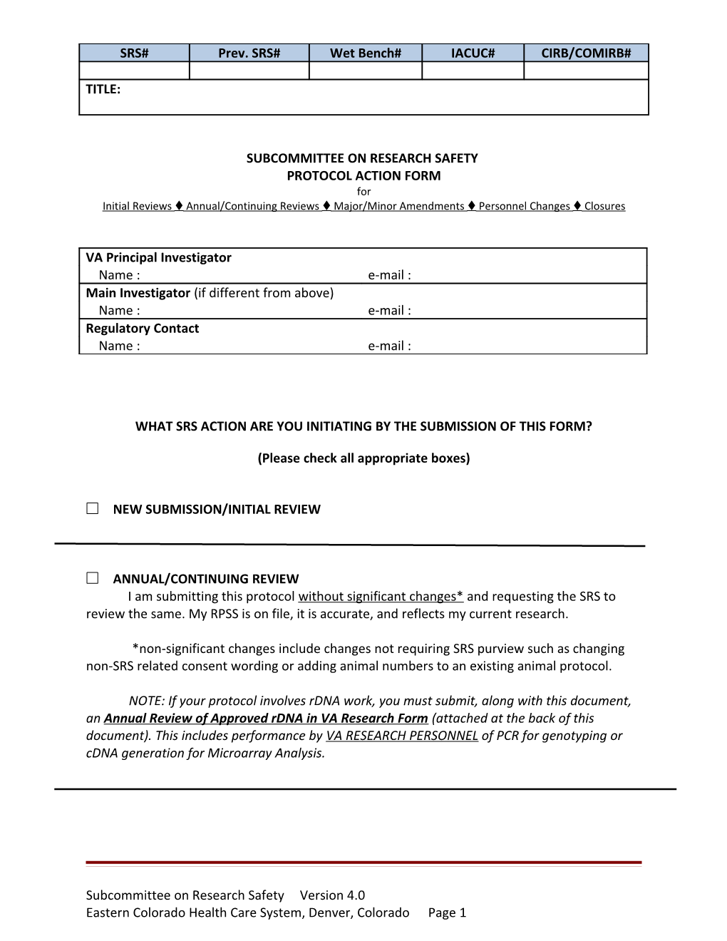 What Srs Action Are You Initiating by the Submission of This Form?