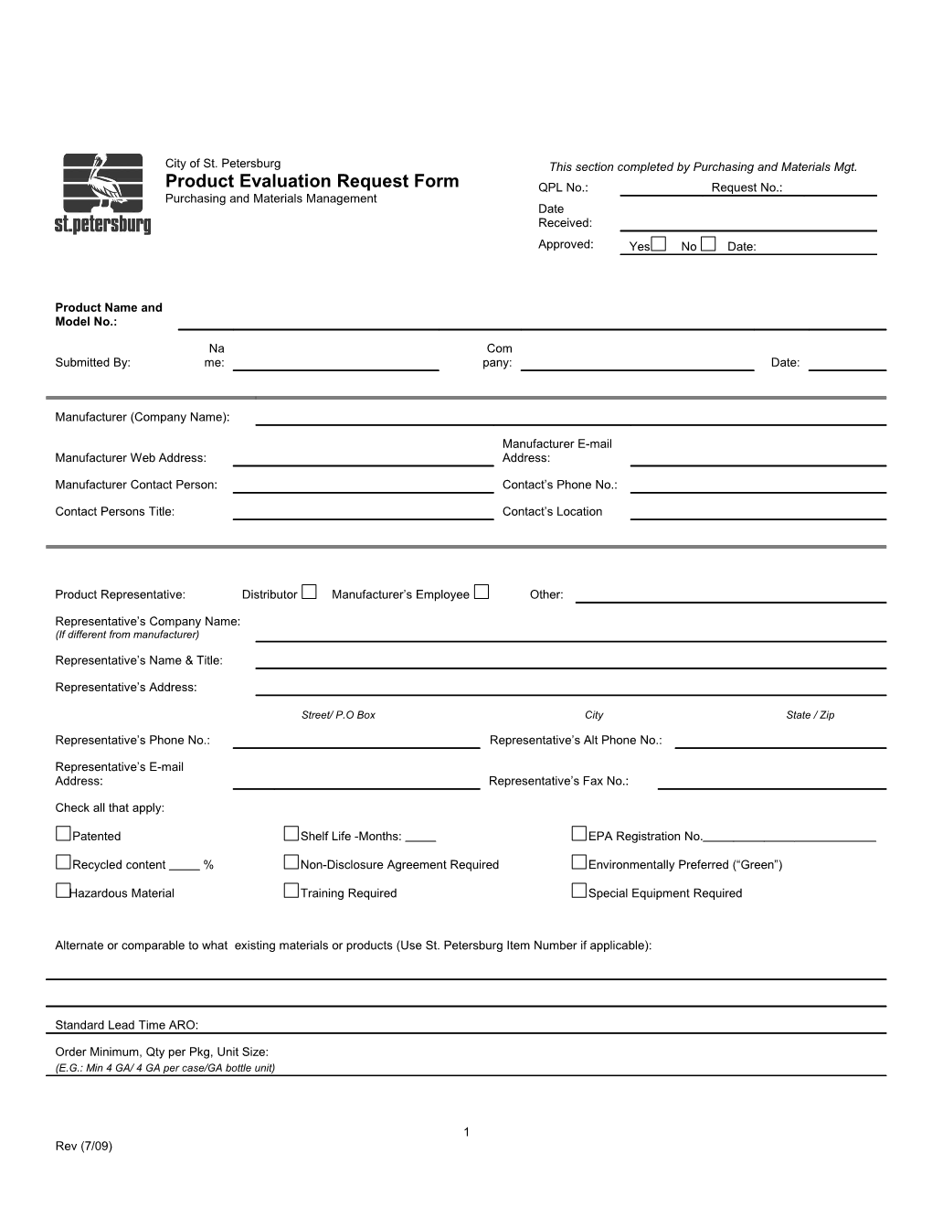 City of St. Petersburgproduct Evaluation Request Form