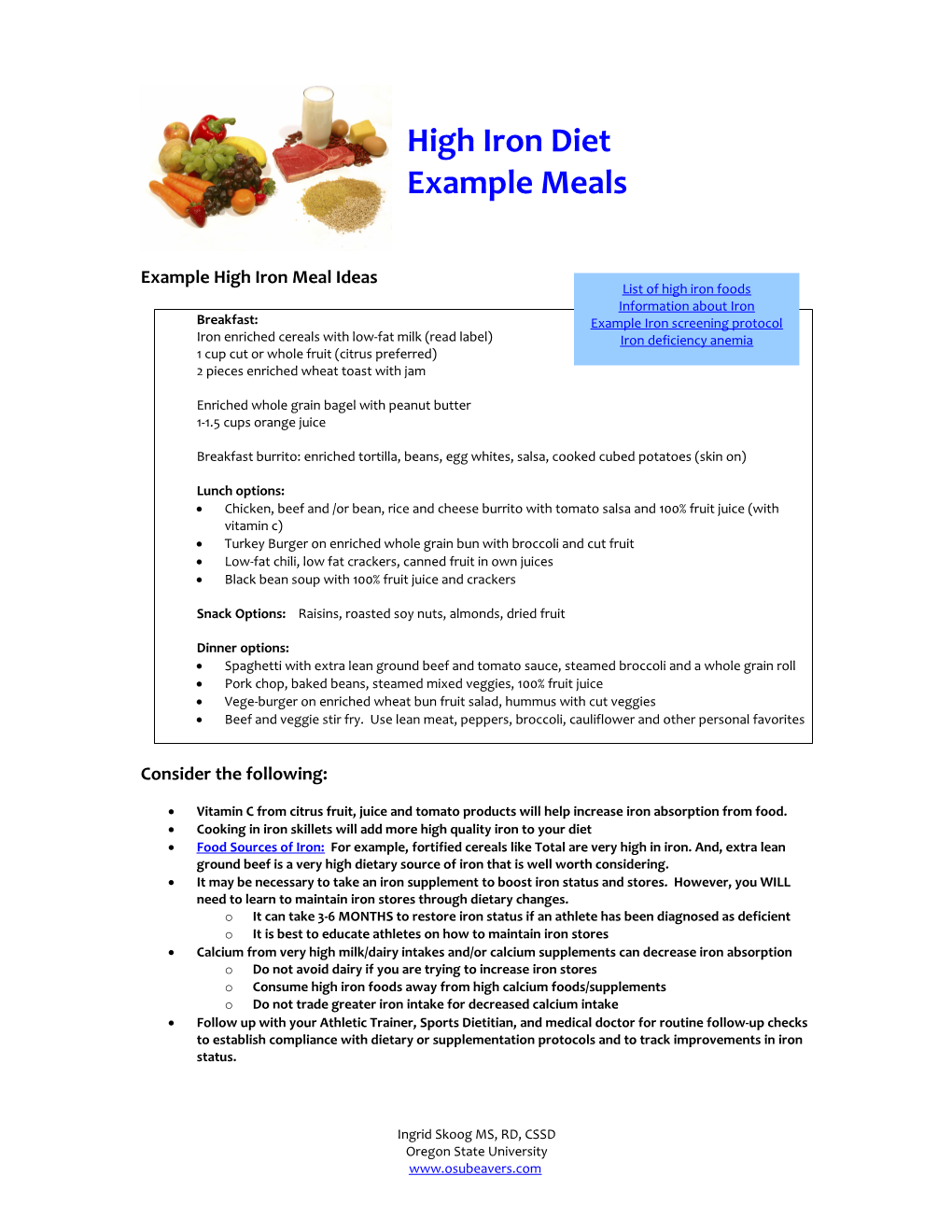 High Iron Diet: Example Meals