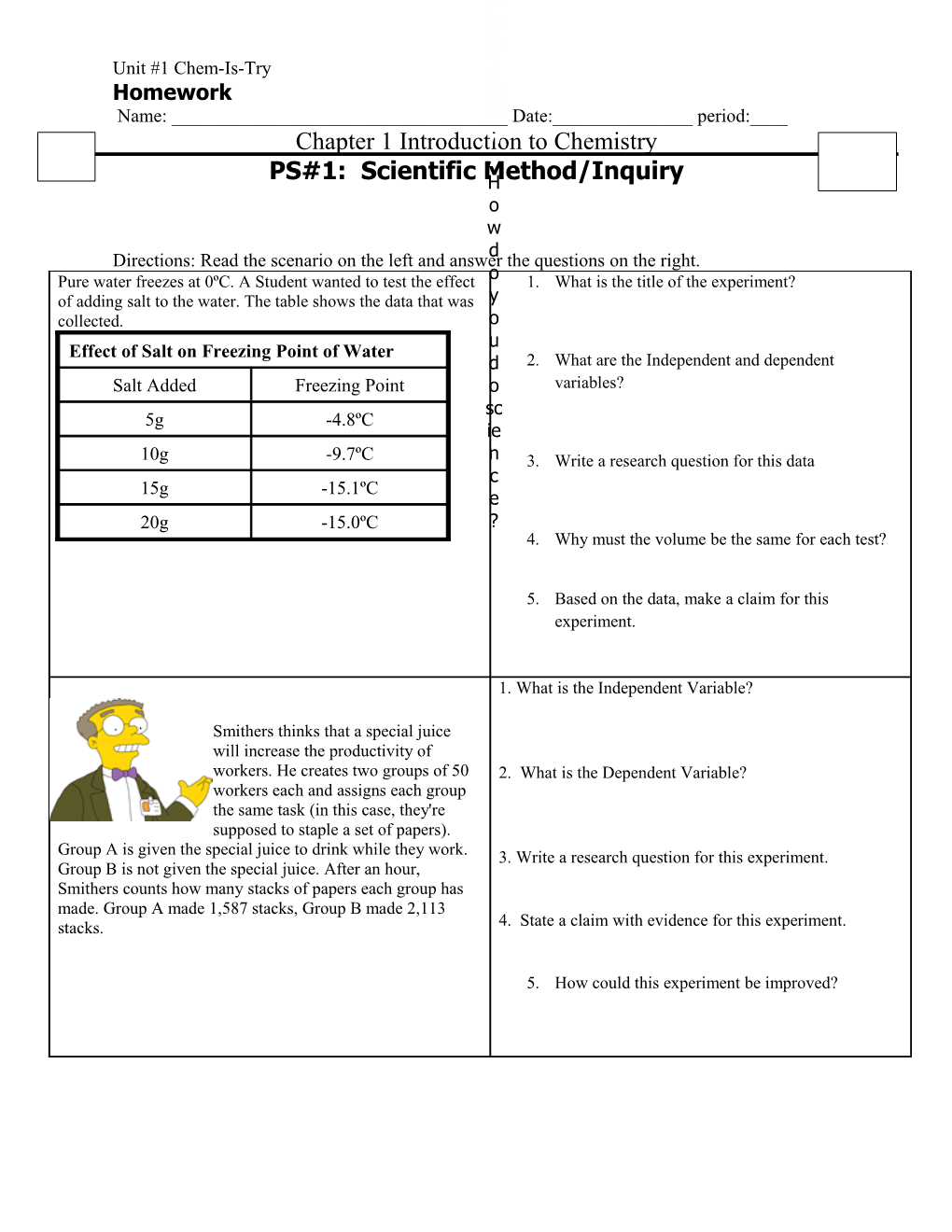 PS#1: Scientific Method/Inquiry