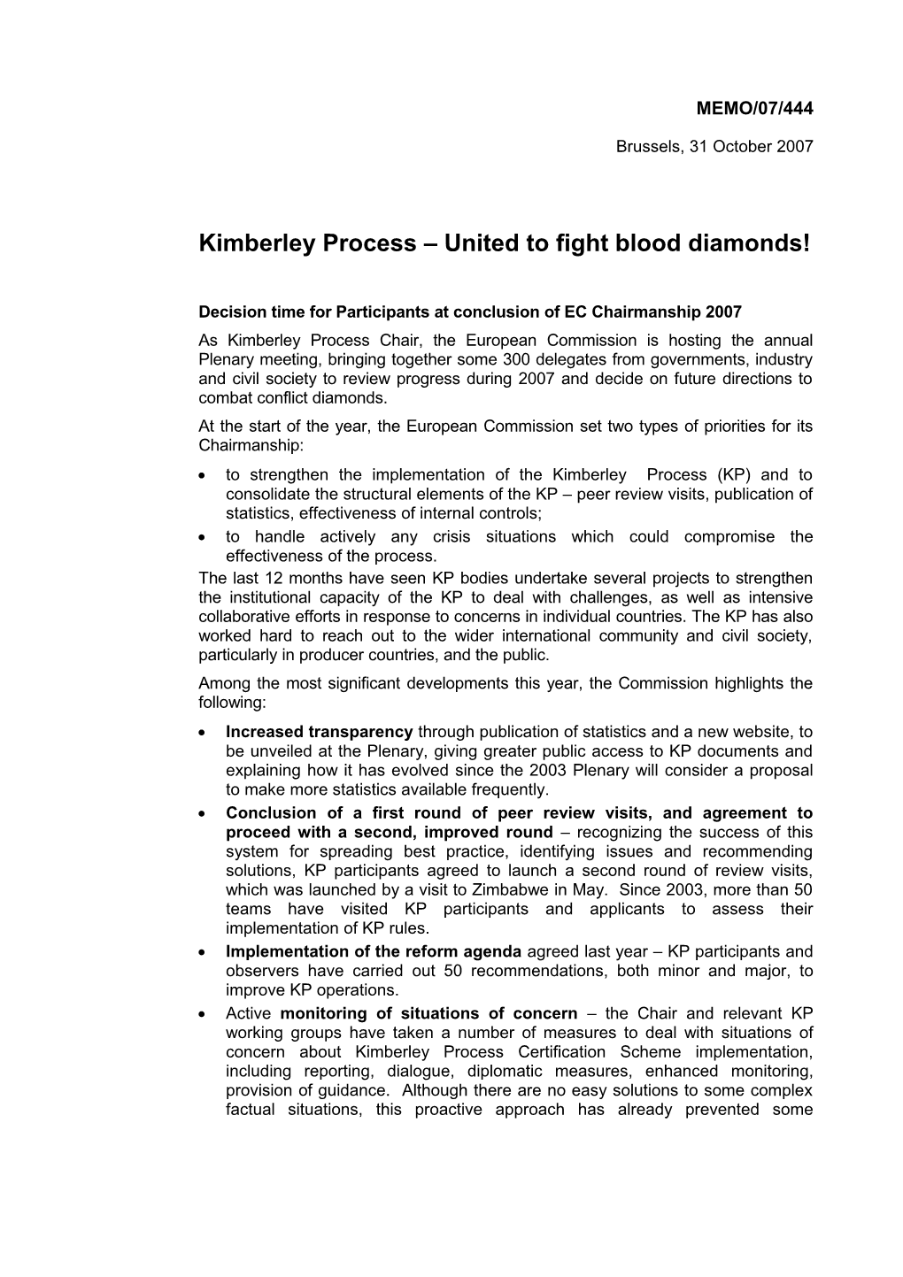 Kimberley Process United to Fight Blood Diamonds!