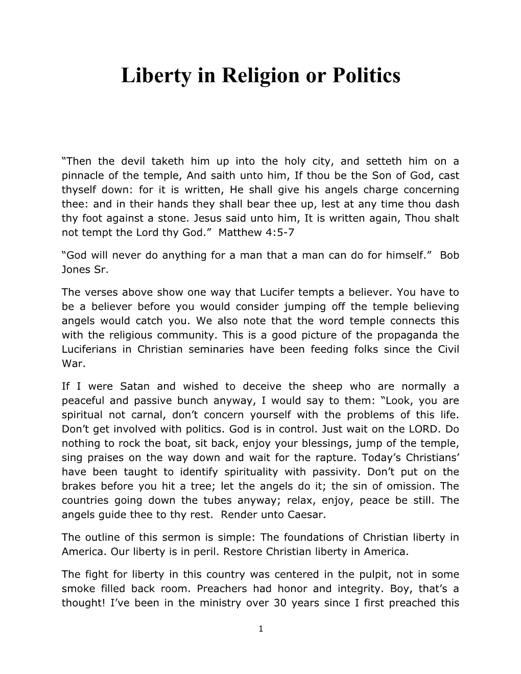 Liberty in Religion Or Politics