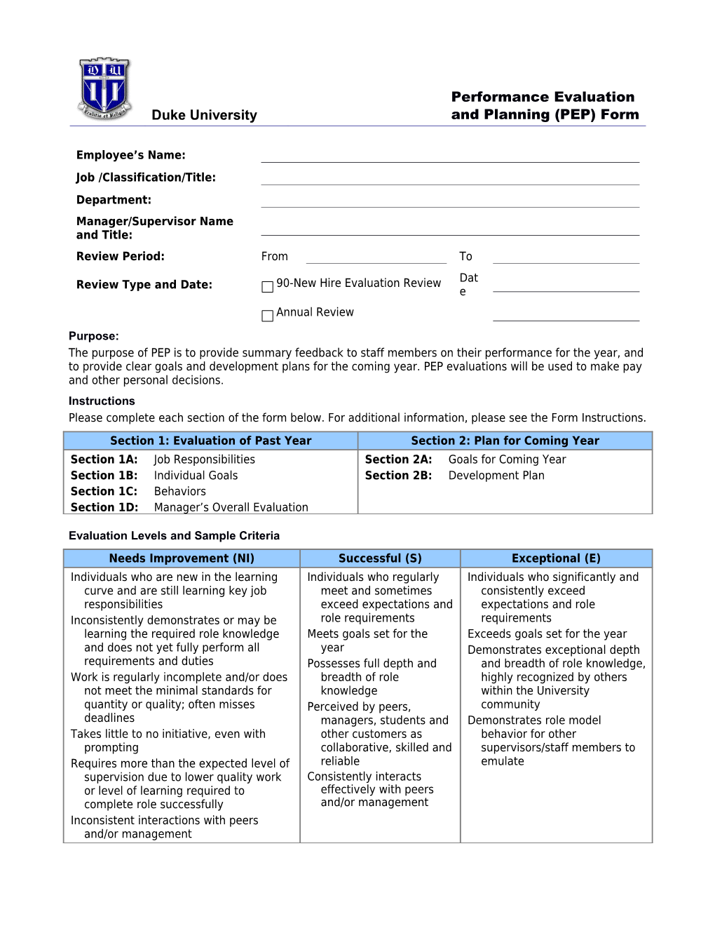 Evaluation Levels and Sample Criteria