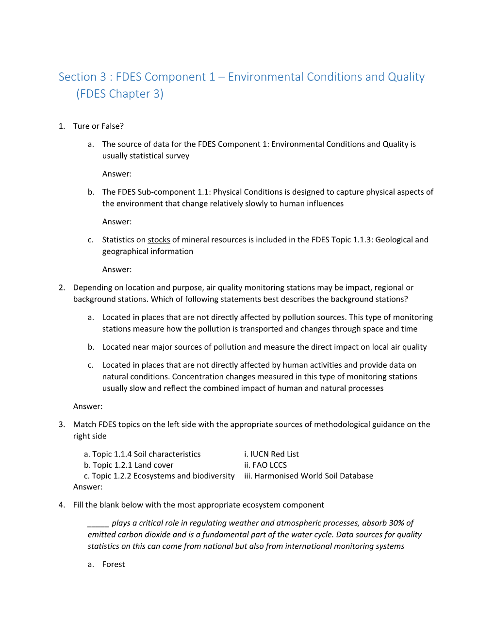 Section 3 : FDES Component 1 Environmental Conditions and Quality (FDES Chapter 3)
