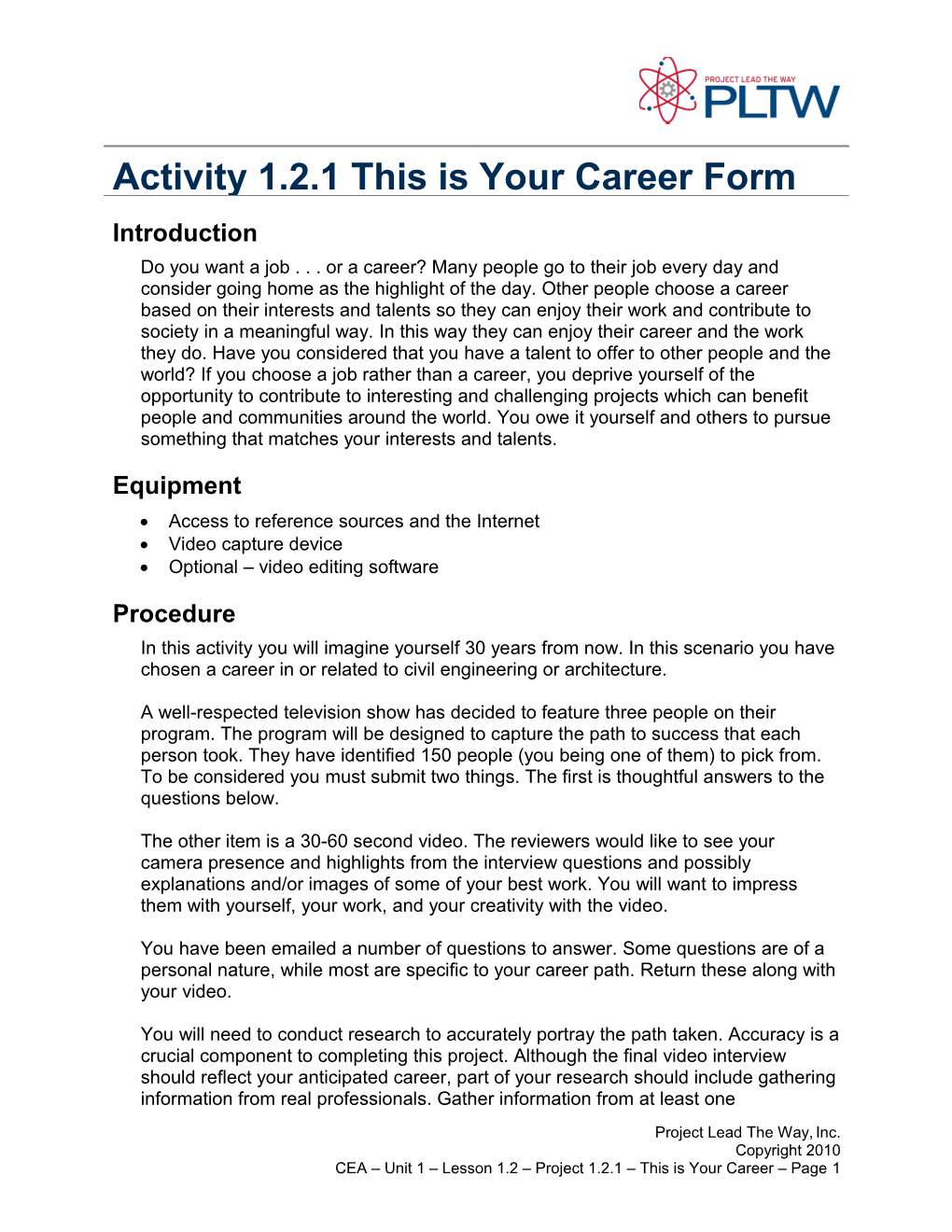 Project 1.2.1 This Is Your Career Form