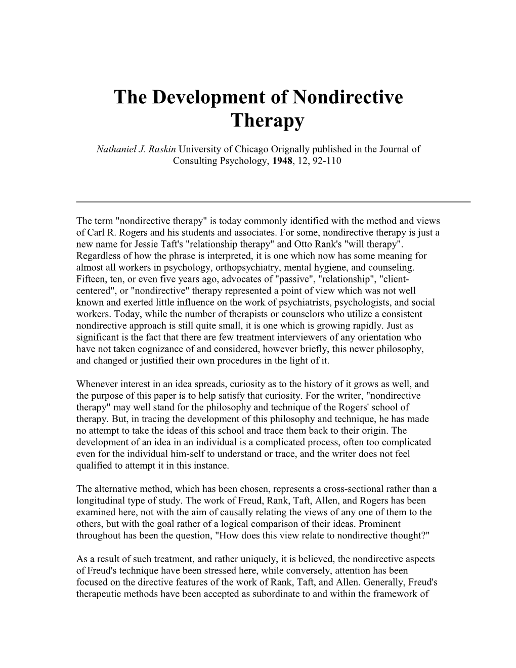 The Development of Nondirective Therapy