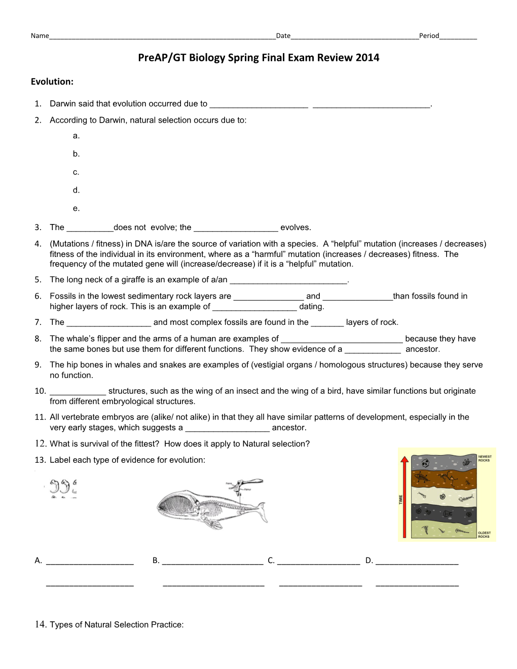 Preap/GT Biology Spring Final Exam Review 2014