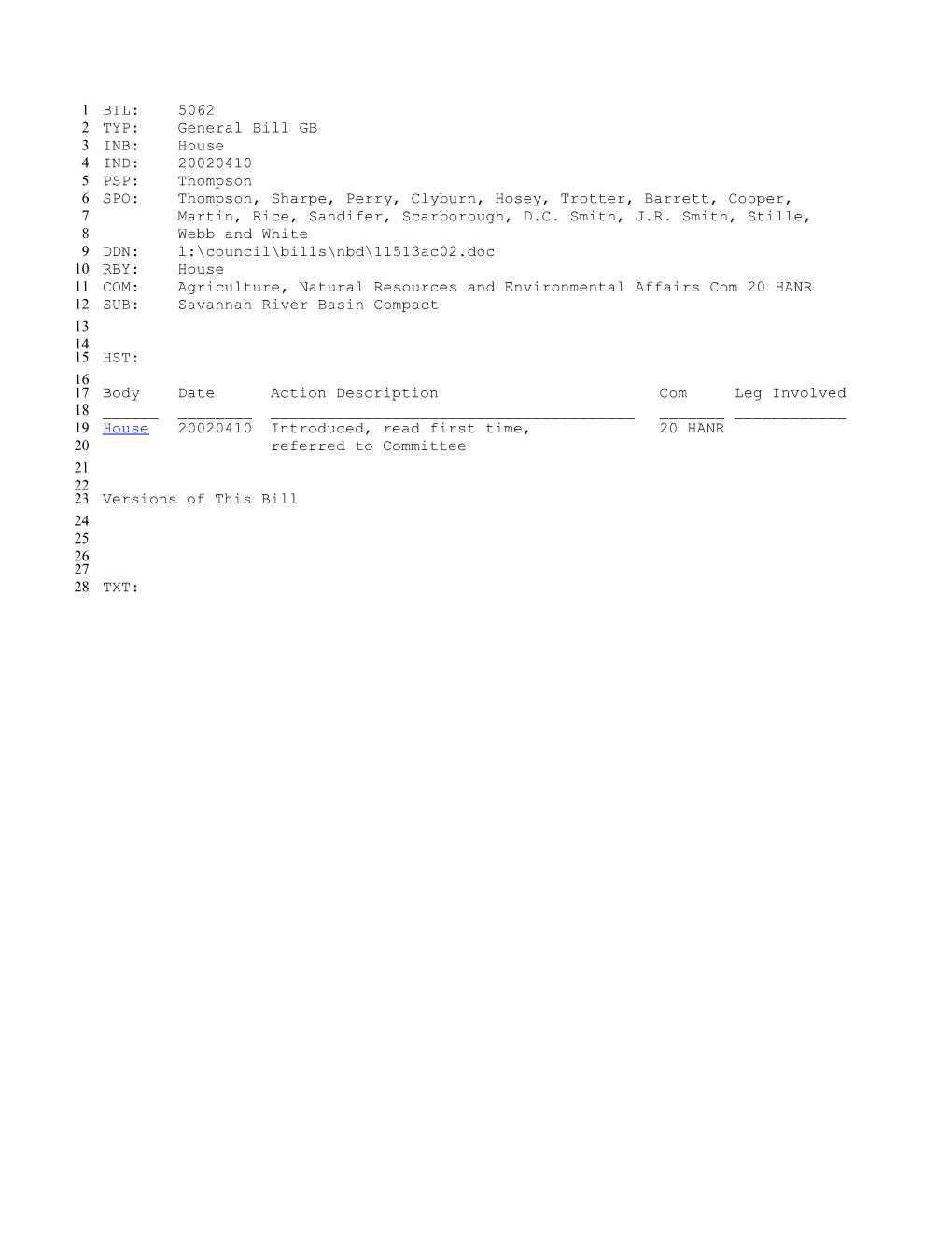 2001-2002 Bill 5062: Savannah River Basin Compact - South Carolina Legislature Online