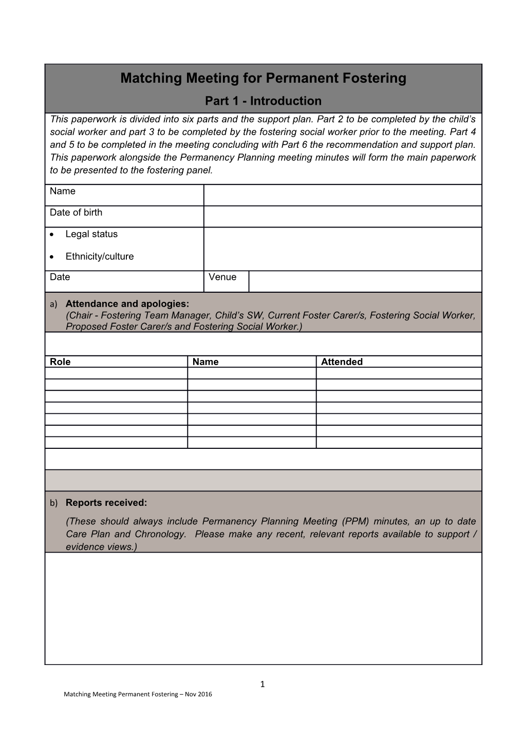 Matching Meeting Permanent Fostering Nov 2016