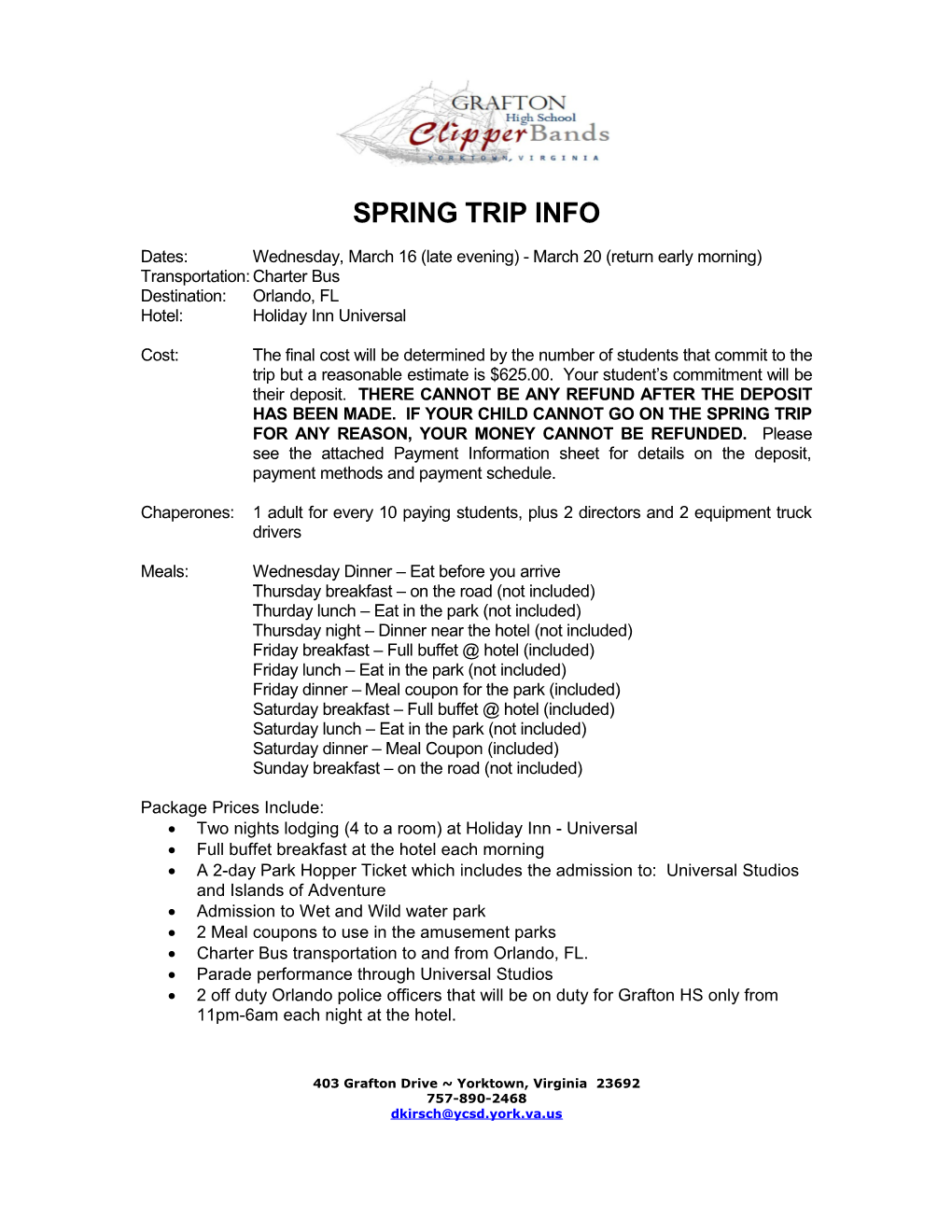 Spring Trip Info