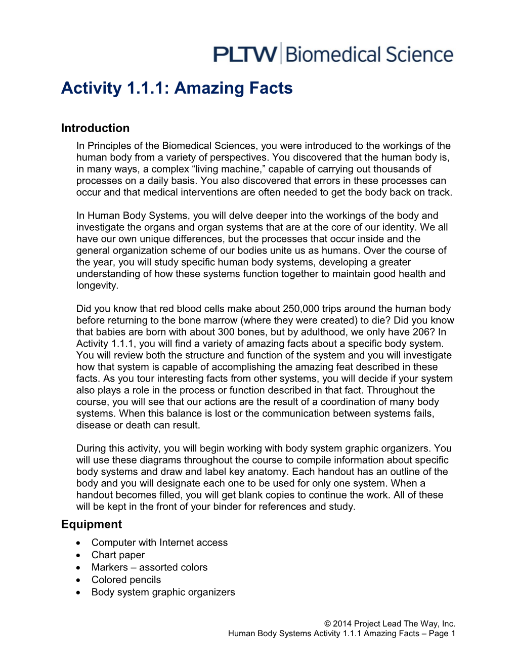 Activity 1.1.1: Amazing Facts