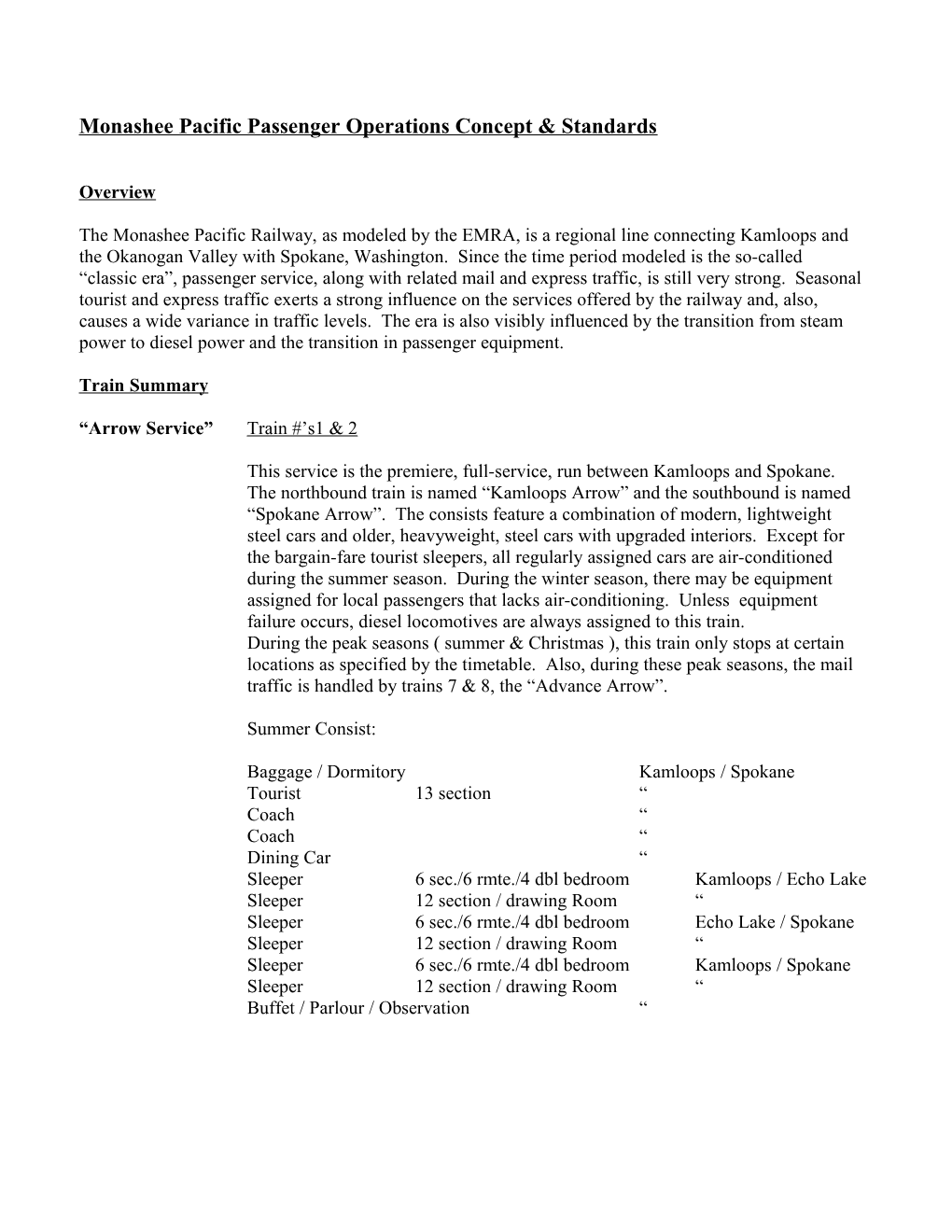 Monashee Pacific Passenger Operations Standards