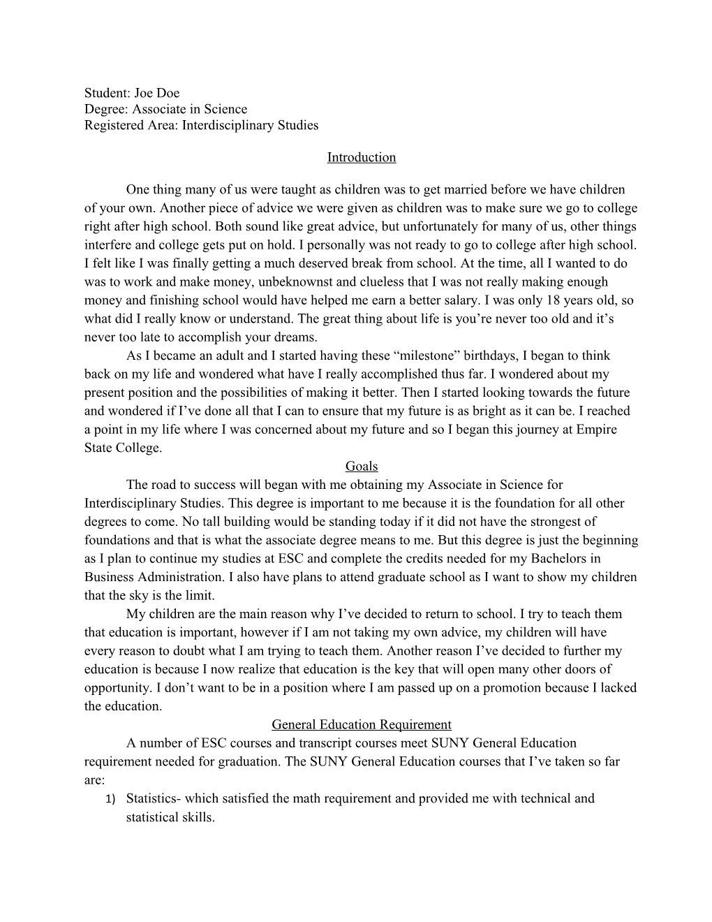 Registered Area: Interdisciplinary Studies