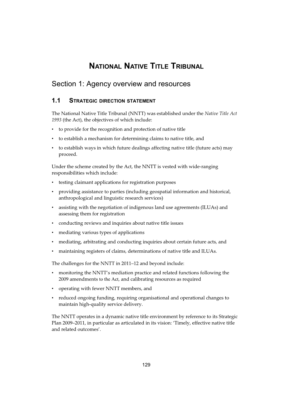 Portfolio Budget Statements 2011-12 - NNTT