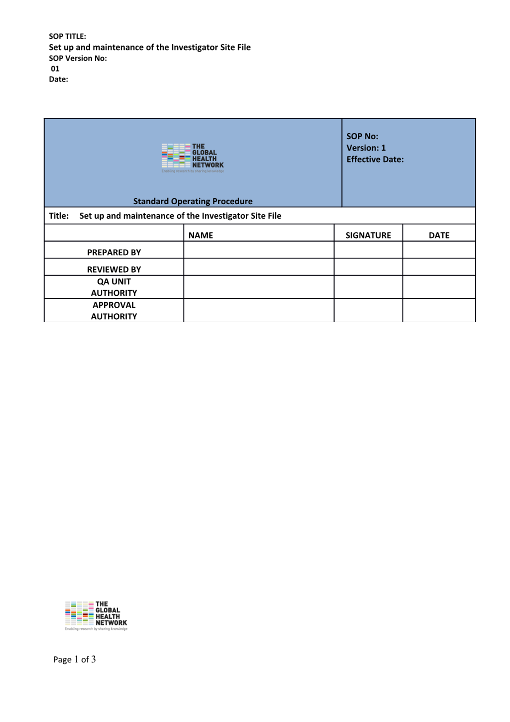 AD03.1Contents of the Investigator Site File