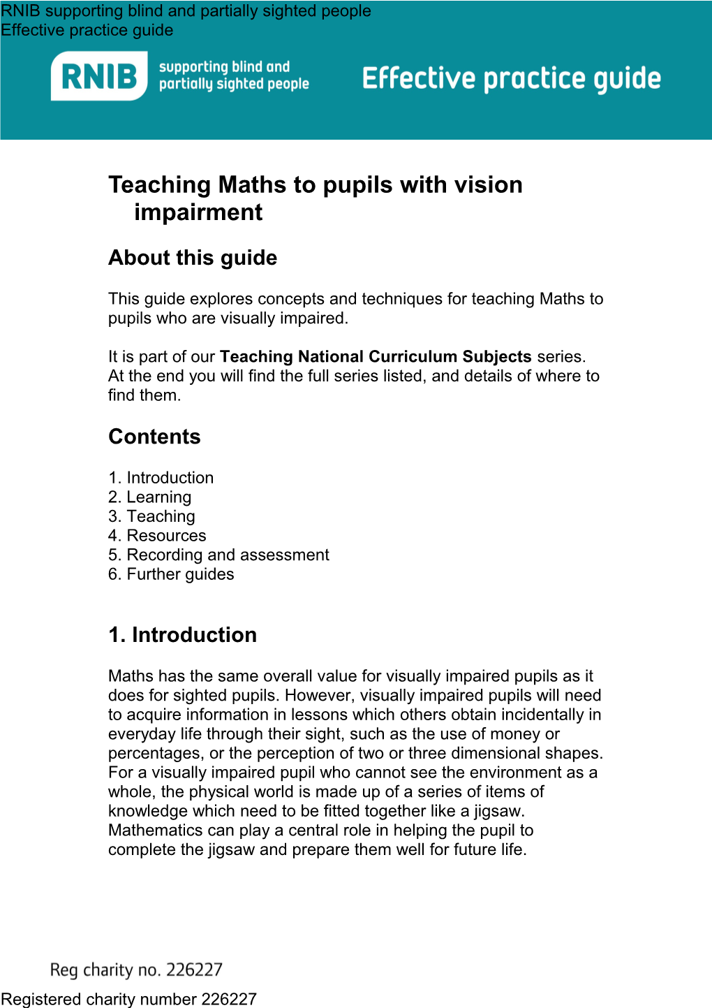Teaching Maths to Pupils with Vision Impairment