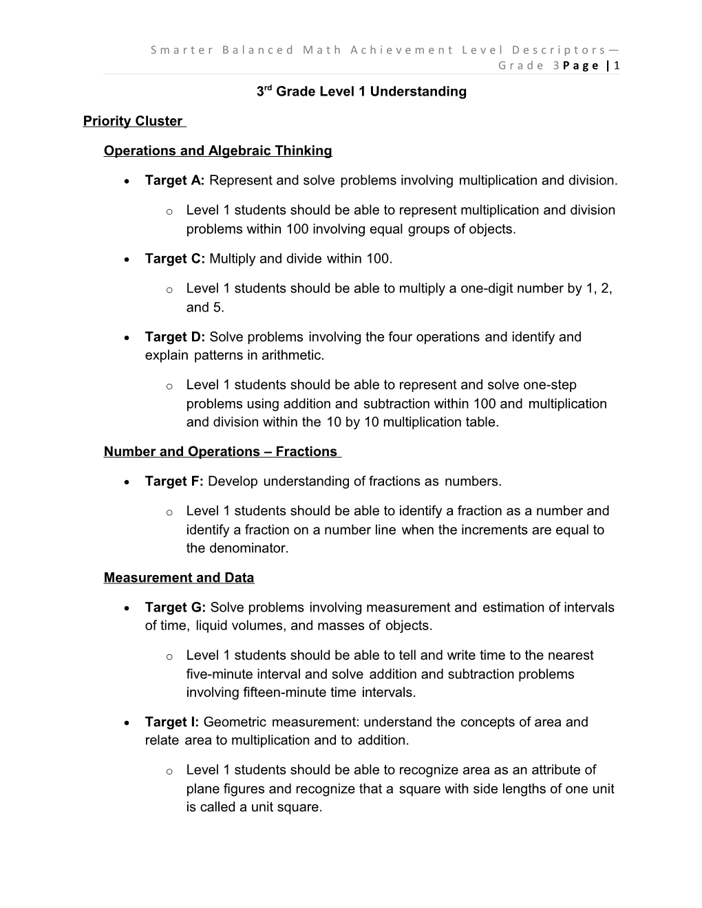 Smarter Balanced Math Achievement Level Descriptors Grade 3Page 1