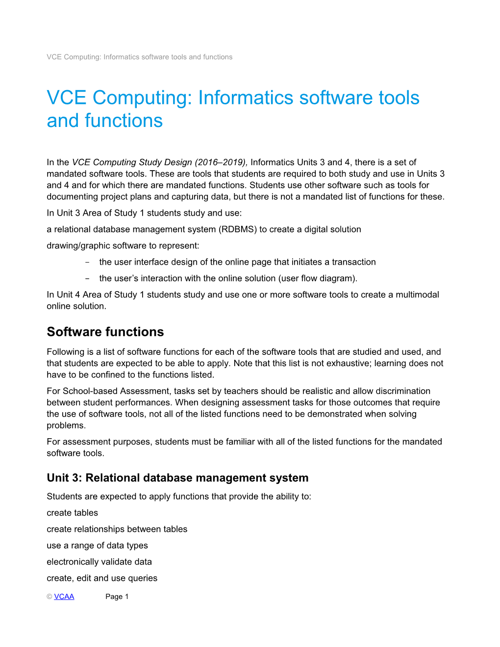 VCE Computing: Informatics Software Tools and Functions