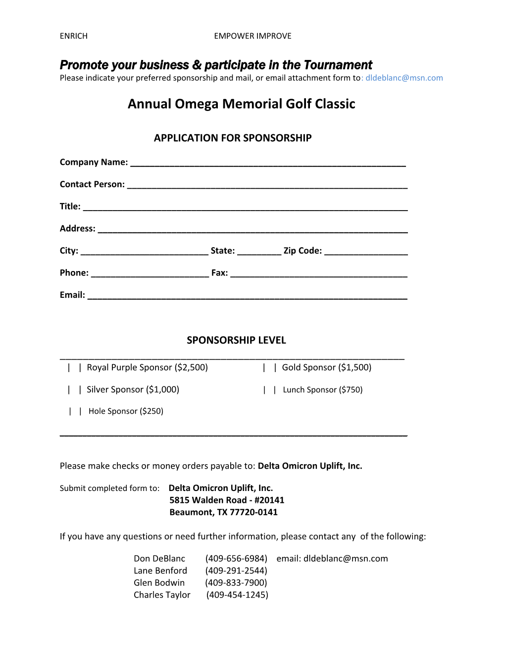 Annual Omega Memorial Golf Classic