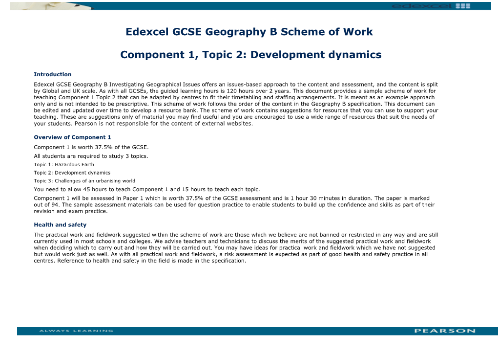 Edexcel GCSE Geography B Scheme of Work