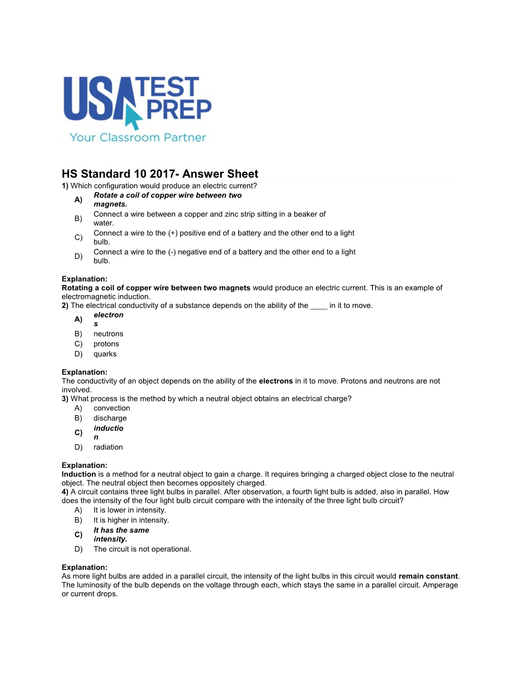 HS Standard 10 2017- Answer Sheet