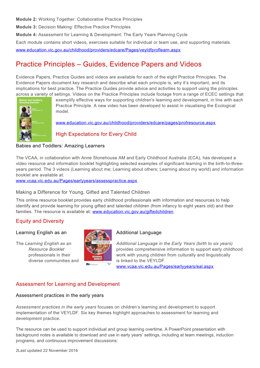 Professional Learning Resources : Victorian Early Years Learning and Development Framework