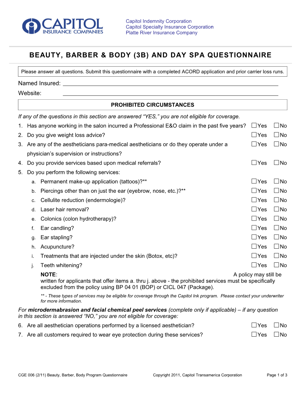 BEAUTY, BARBERBODY (3B) and Day Spa QUESTIONNAIRE