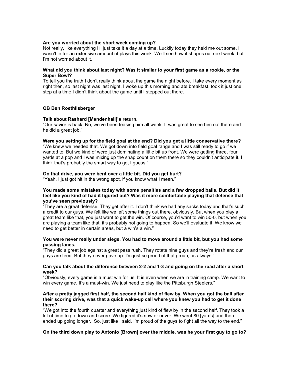 Coach Mike Tomlin 2008 Post Game Quotes
