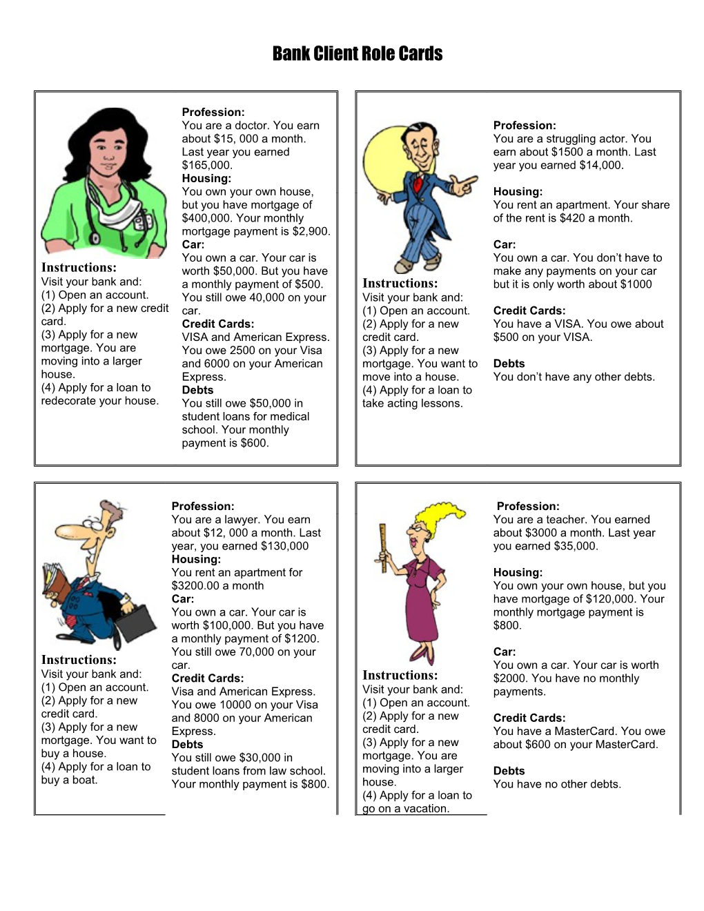 Financial Products Role Cards