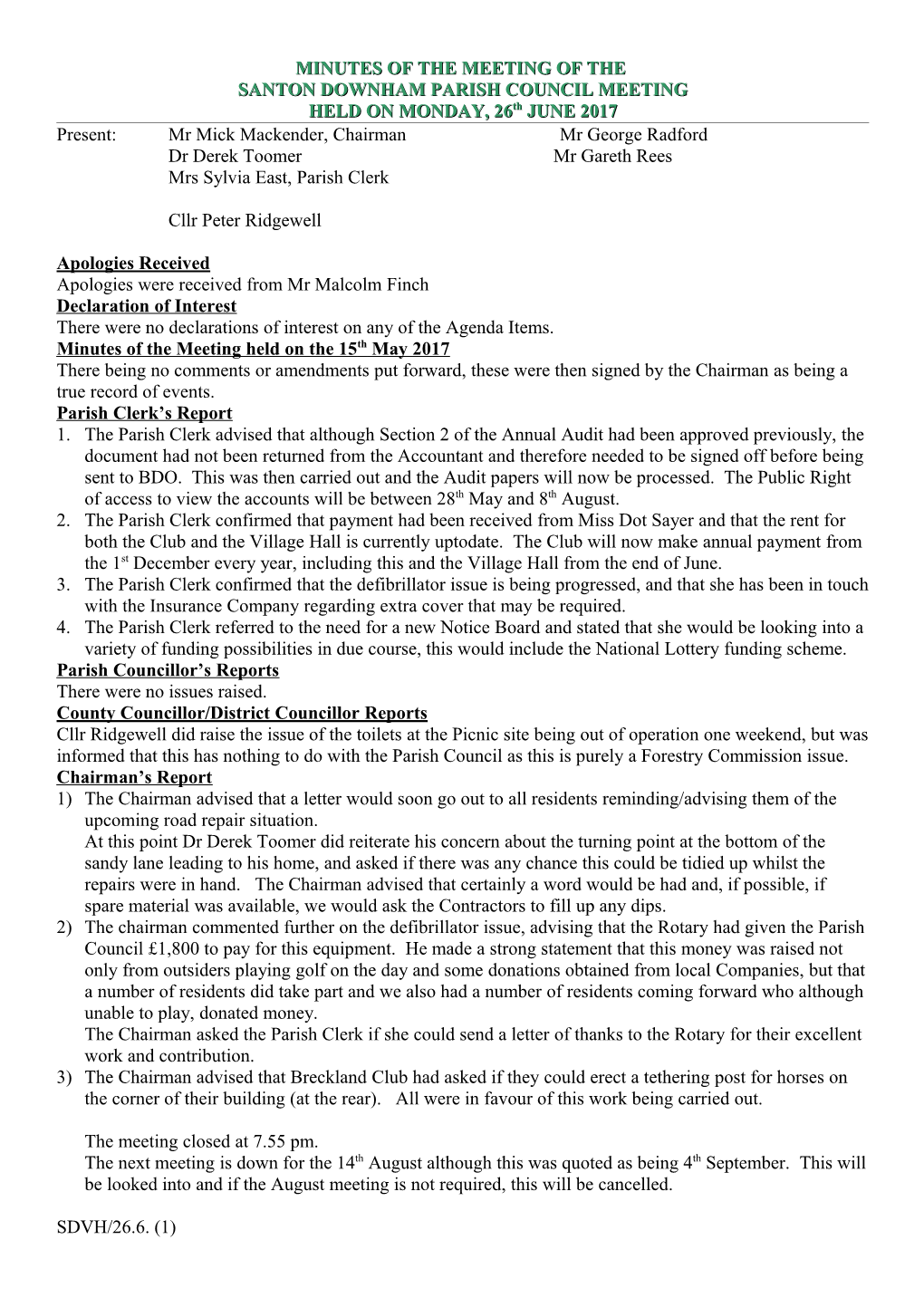 Minutes of the Santon Downham Parish Council