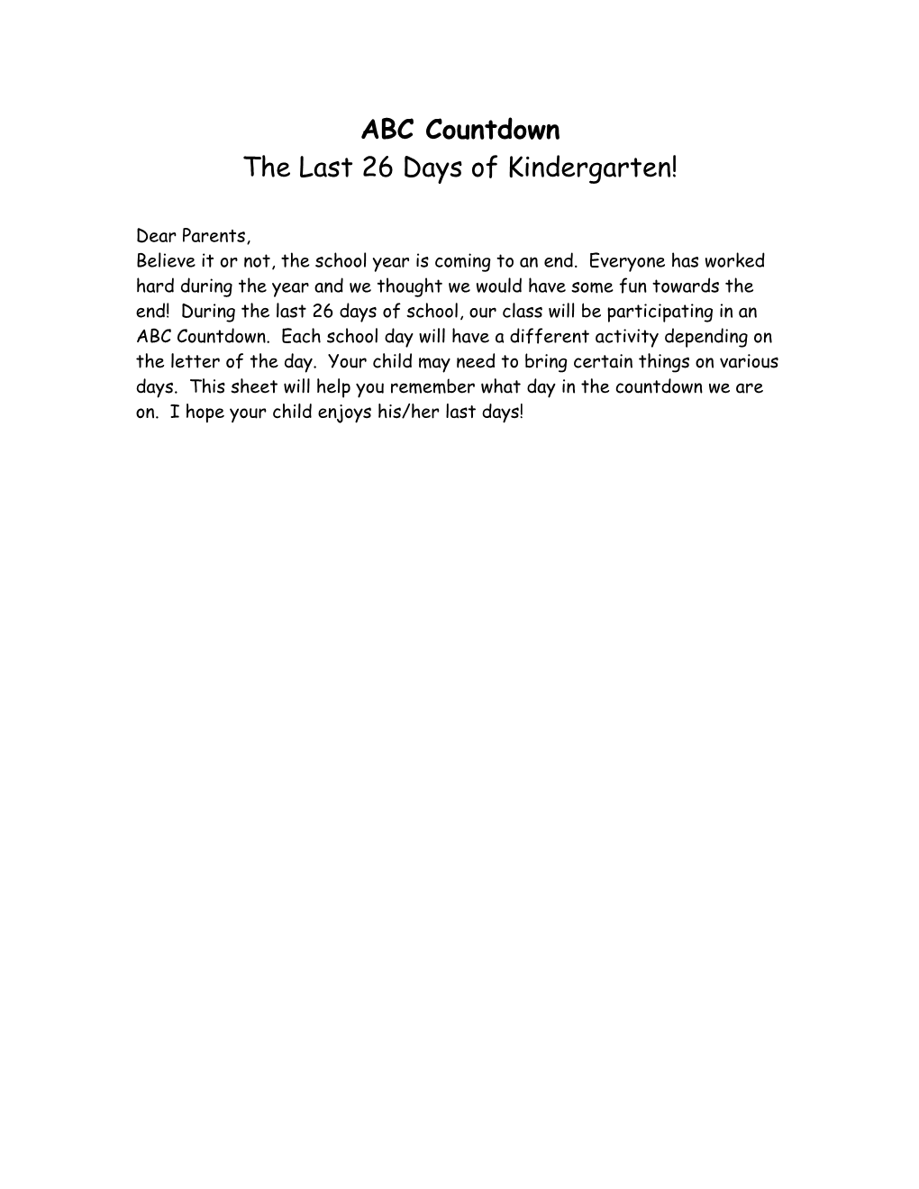 The Last 26 Days of Kindergarten!