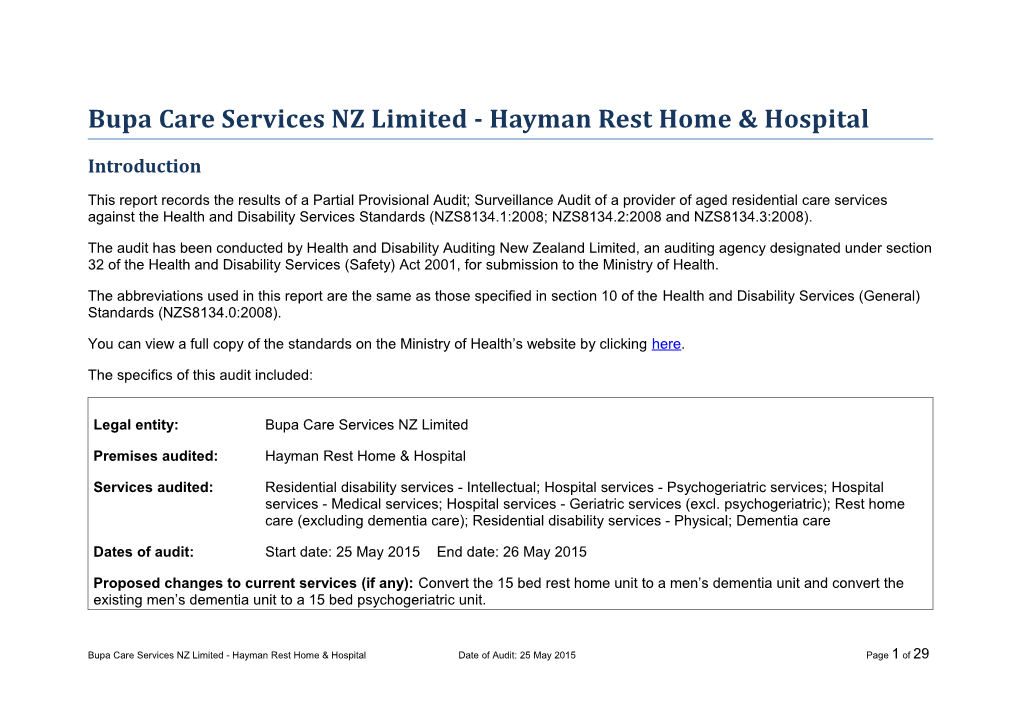 Bupa Care Services NZ Limited - Hayman Rest Home & Hospital