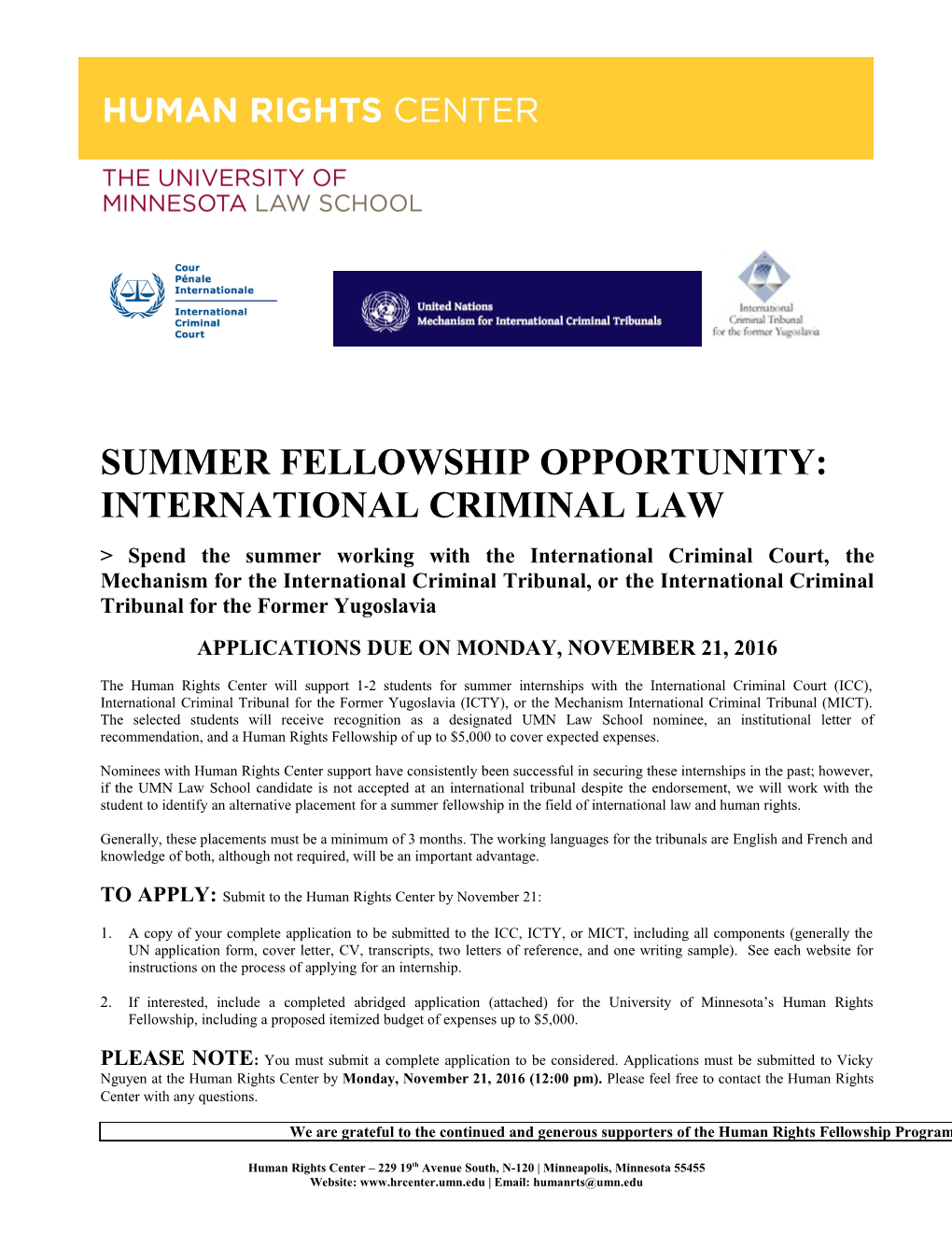 Summer Fellowship Opportunity