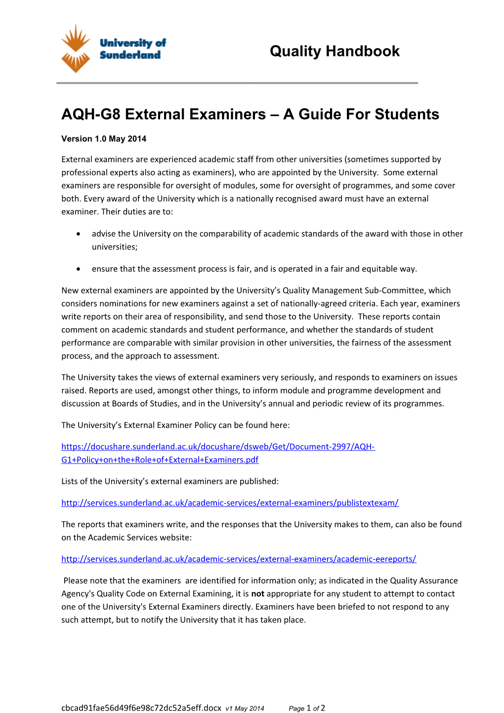 AQH-G8 External Examiners a Guide for Students