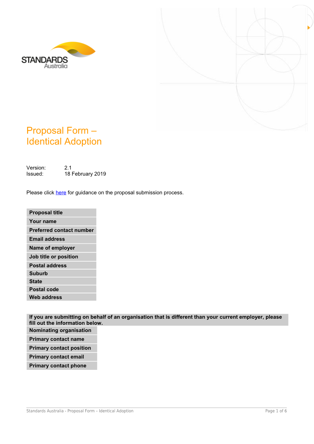 Proposal Form - Identical Adoption (FO 102)