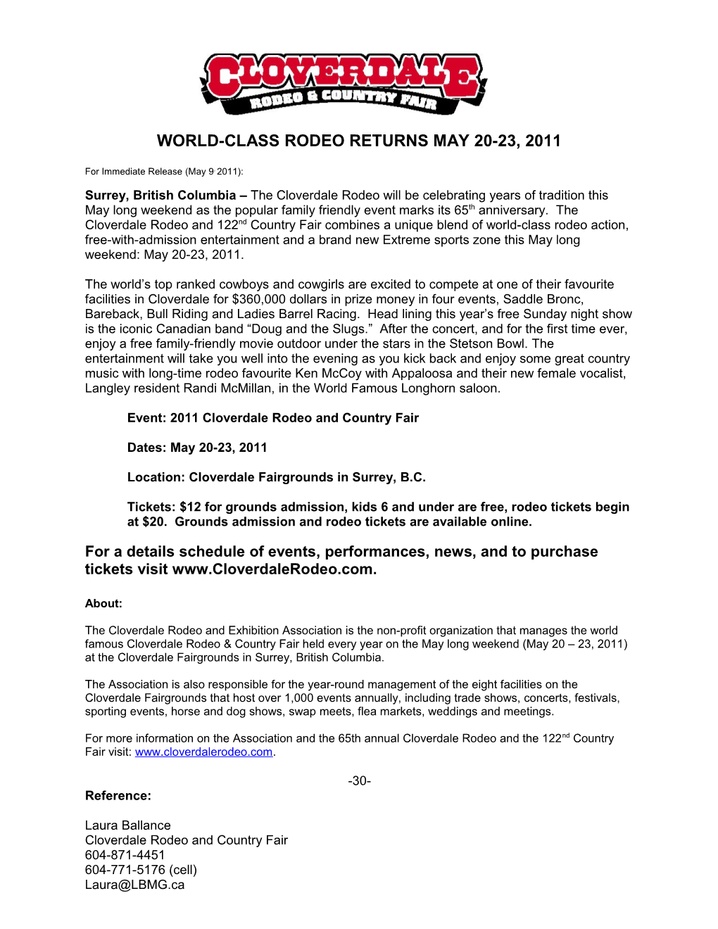 World-Class Rodeo Returns May 20-23, 2011