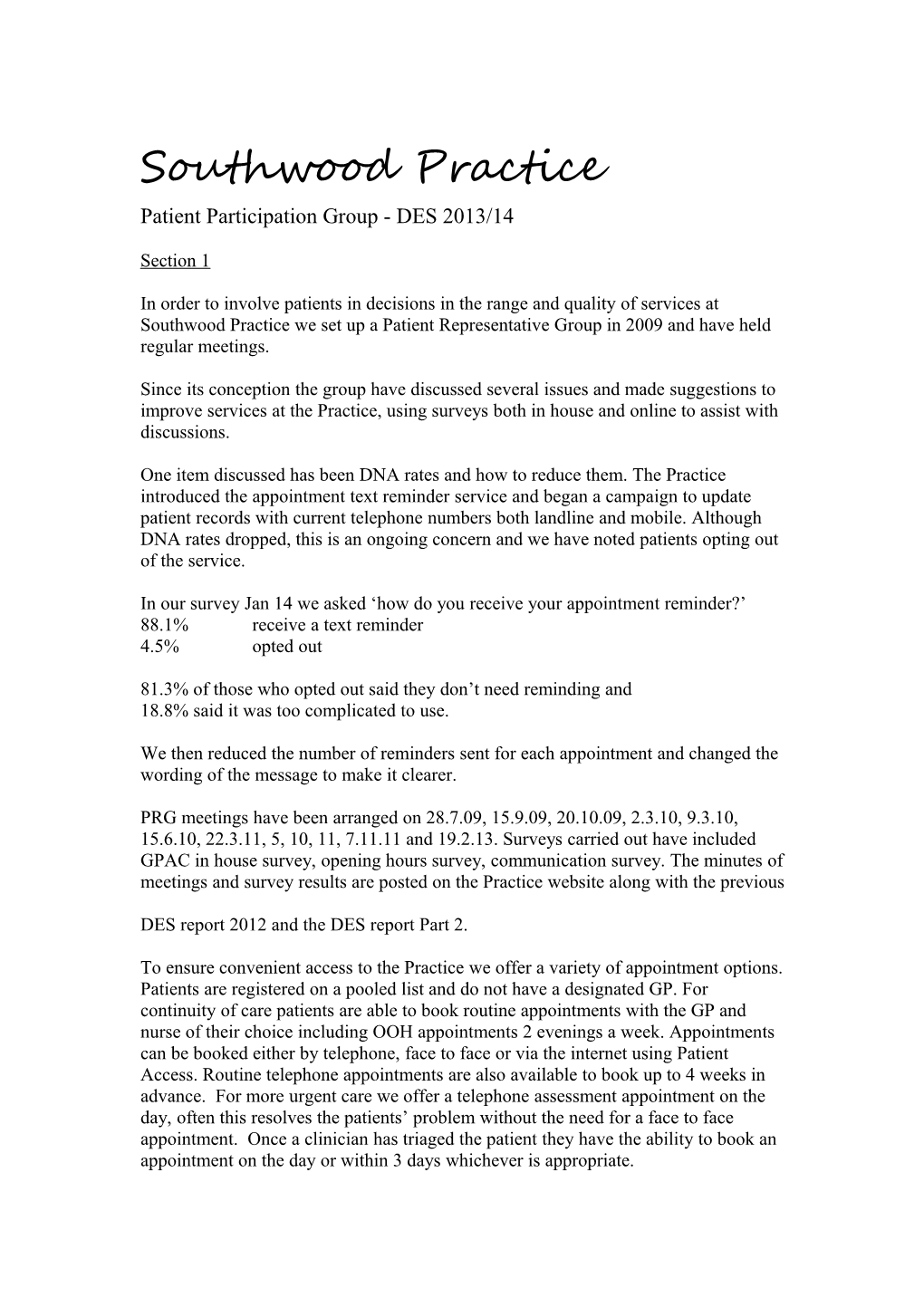 Patient Participation Group - DES 2013/14